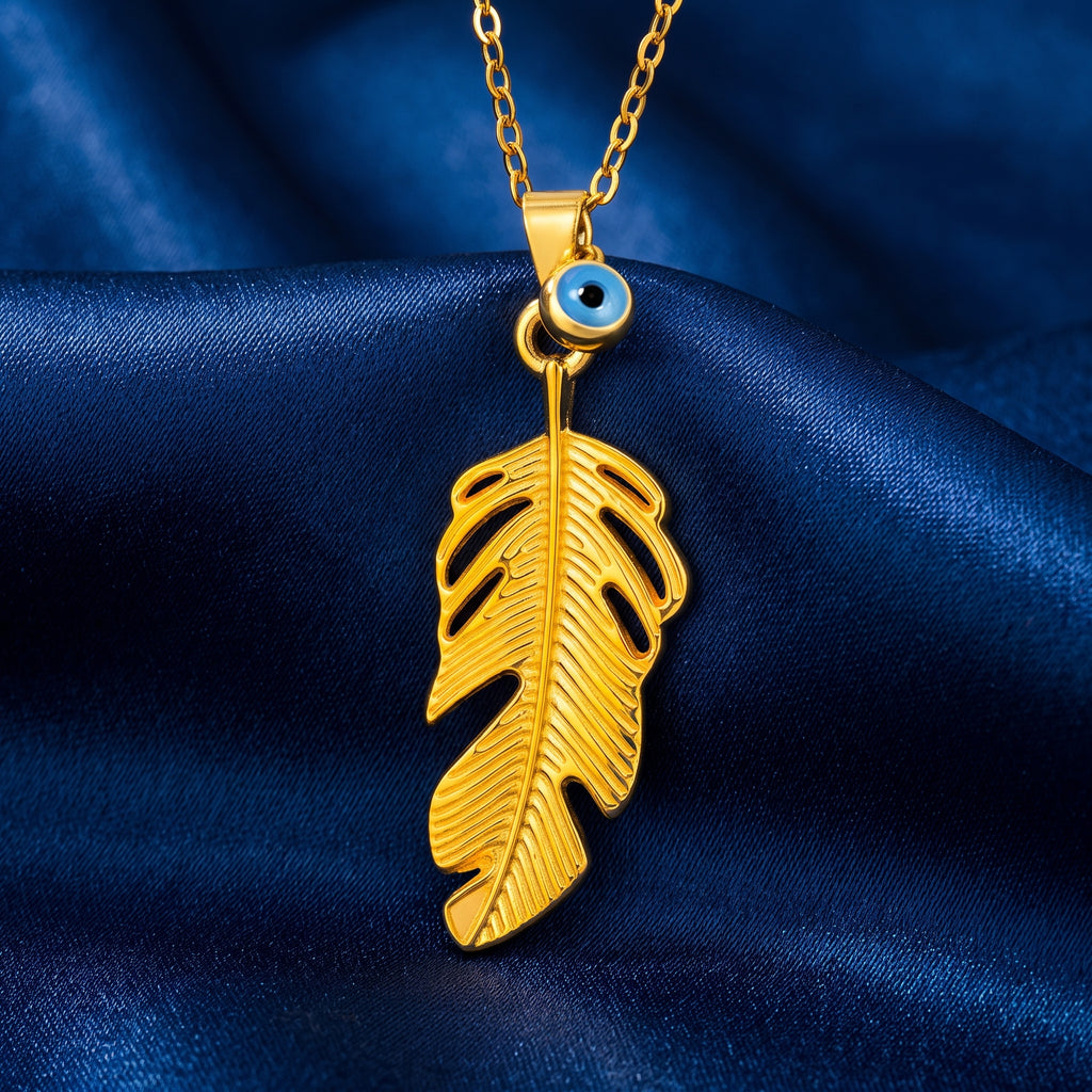 The Golden Feather & Evil Eye Charm Necklace