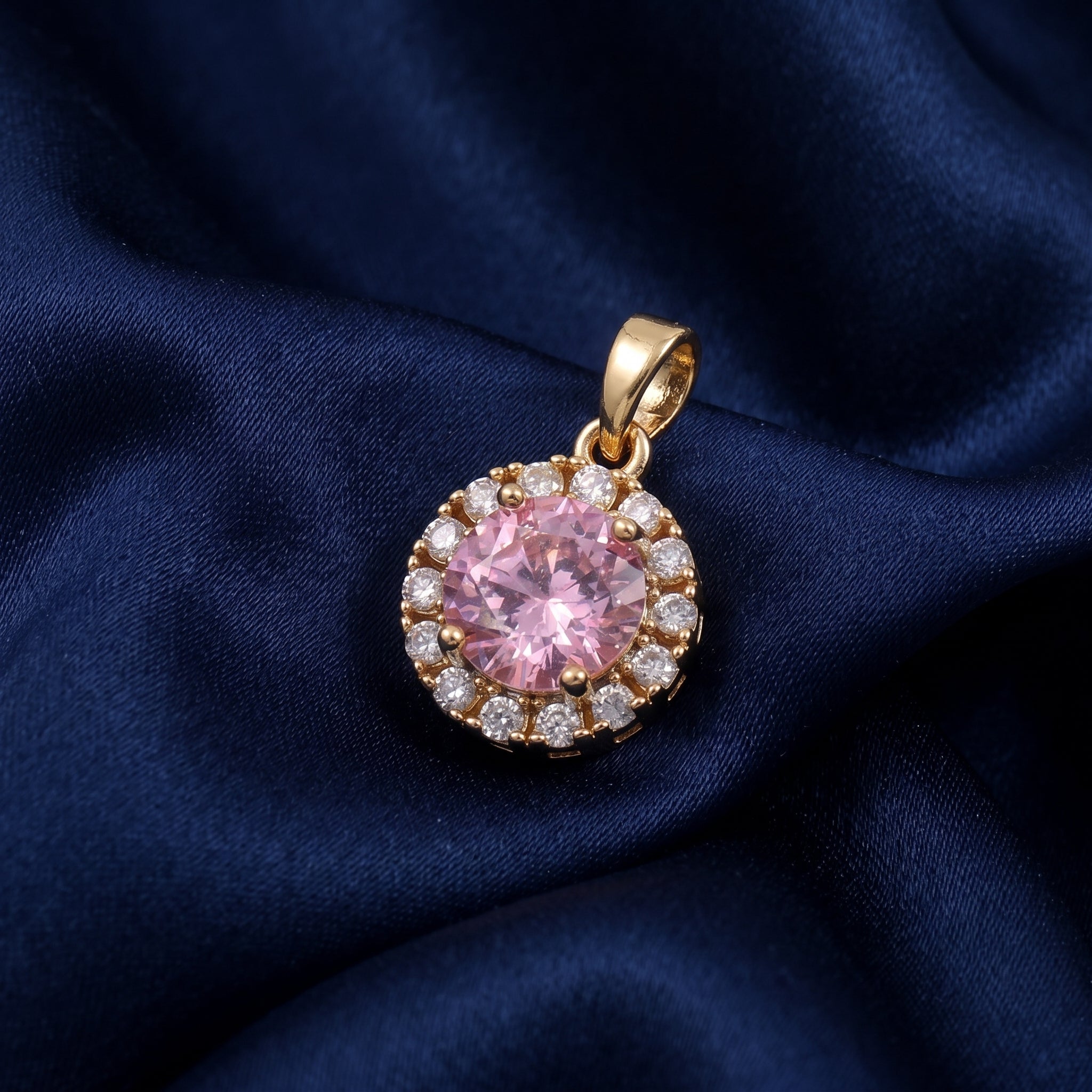 Gold Pink Sapphire Halo Pendant