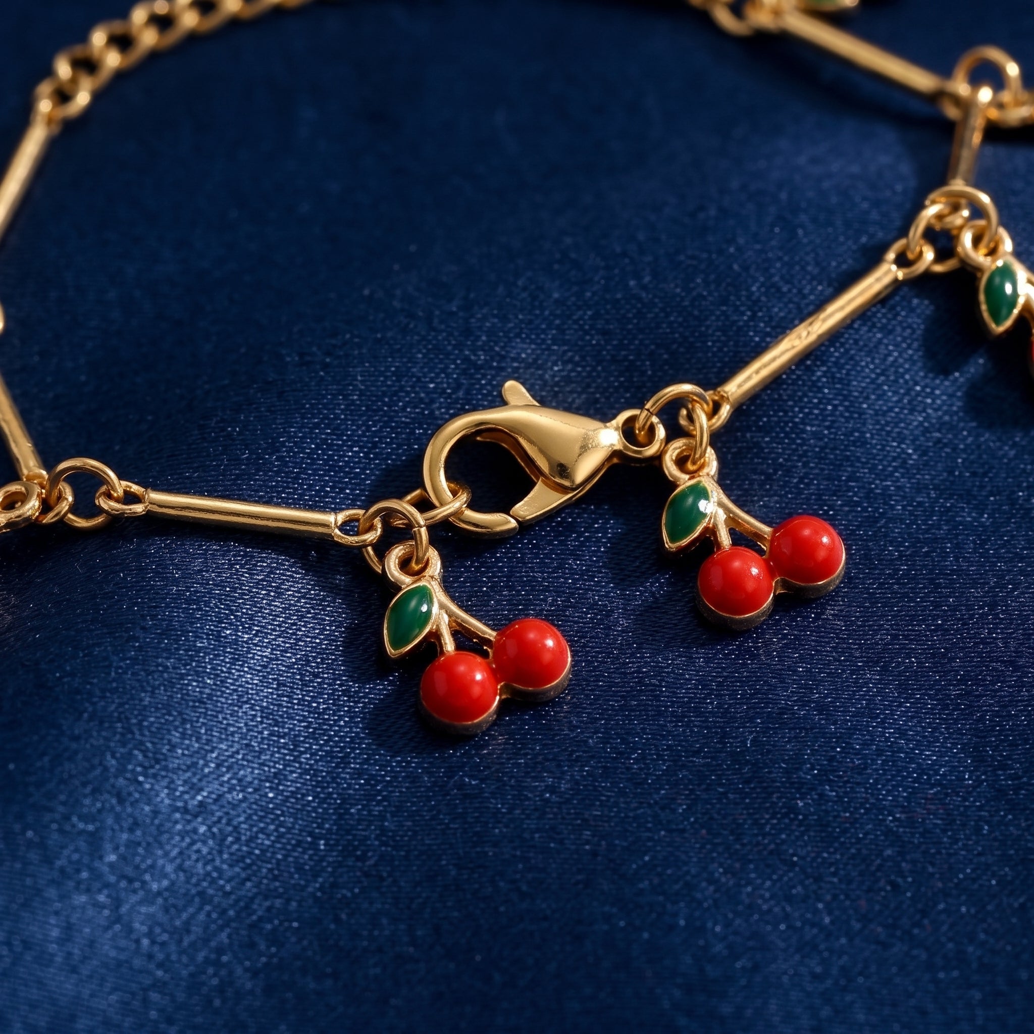 Gold Enamel Cherry Choker & Bracelet Set