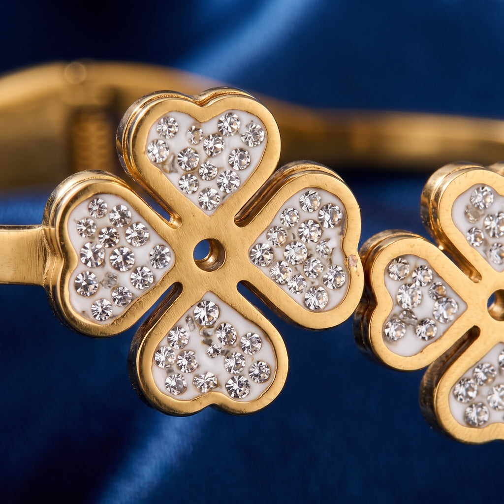 Gold Pavé Clover Hinge Bangle