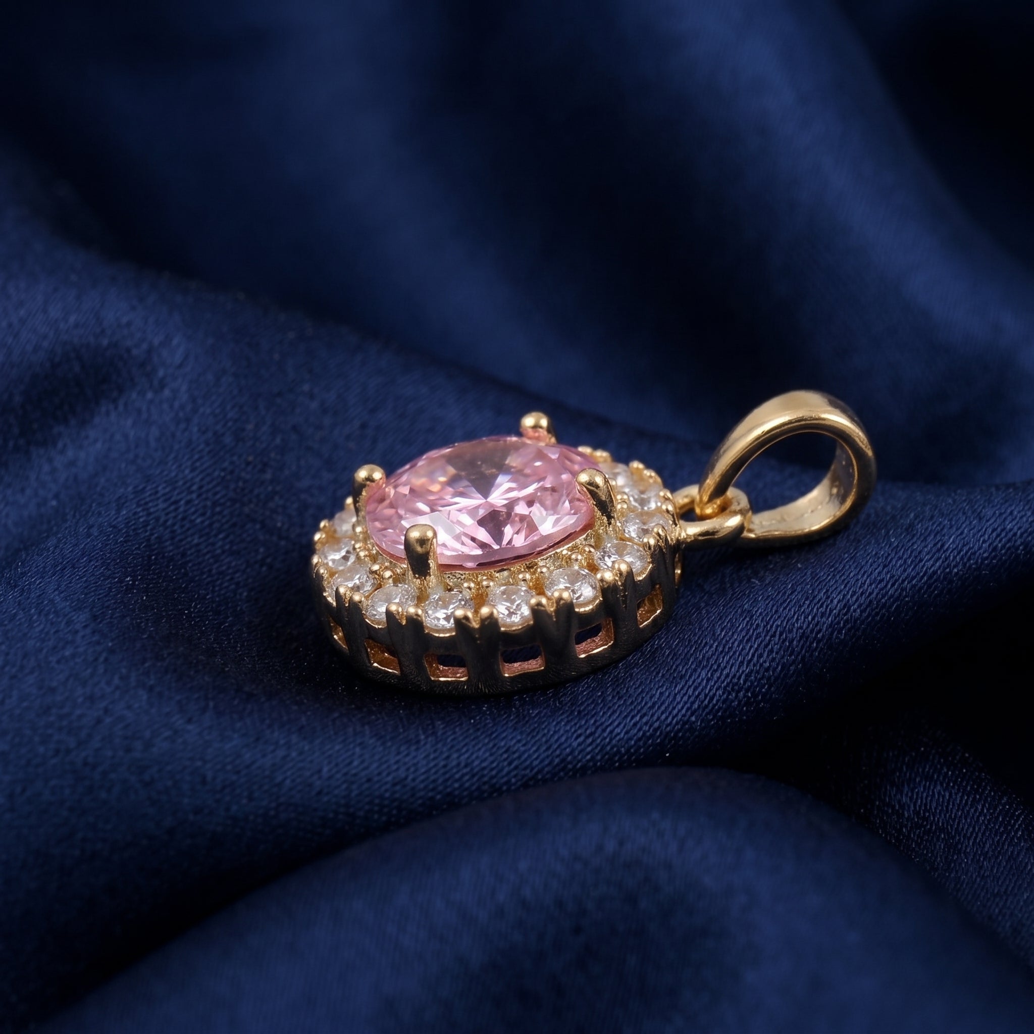 Gold Pink Sapphire Halo Pendant