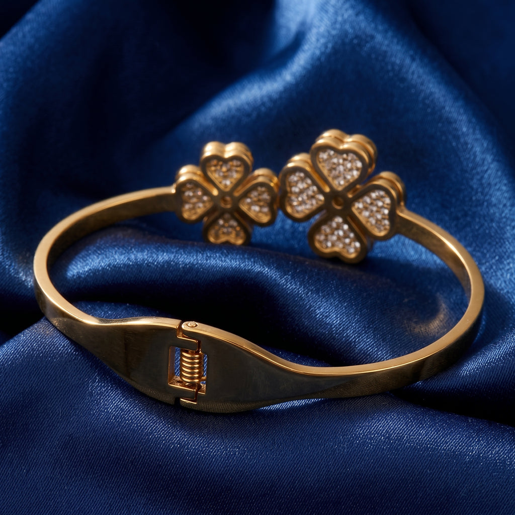 Gold Pavé Clover Hinge Bangle