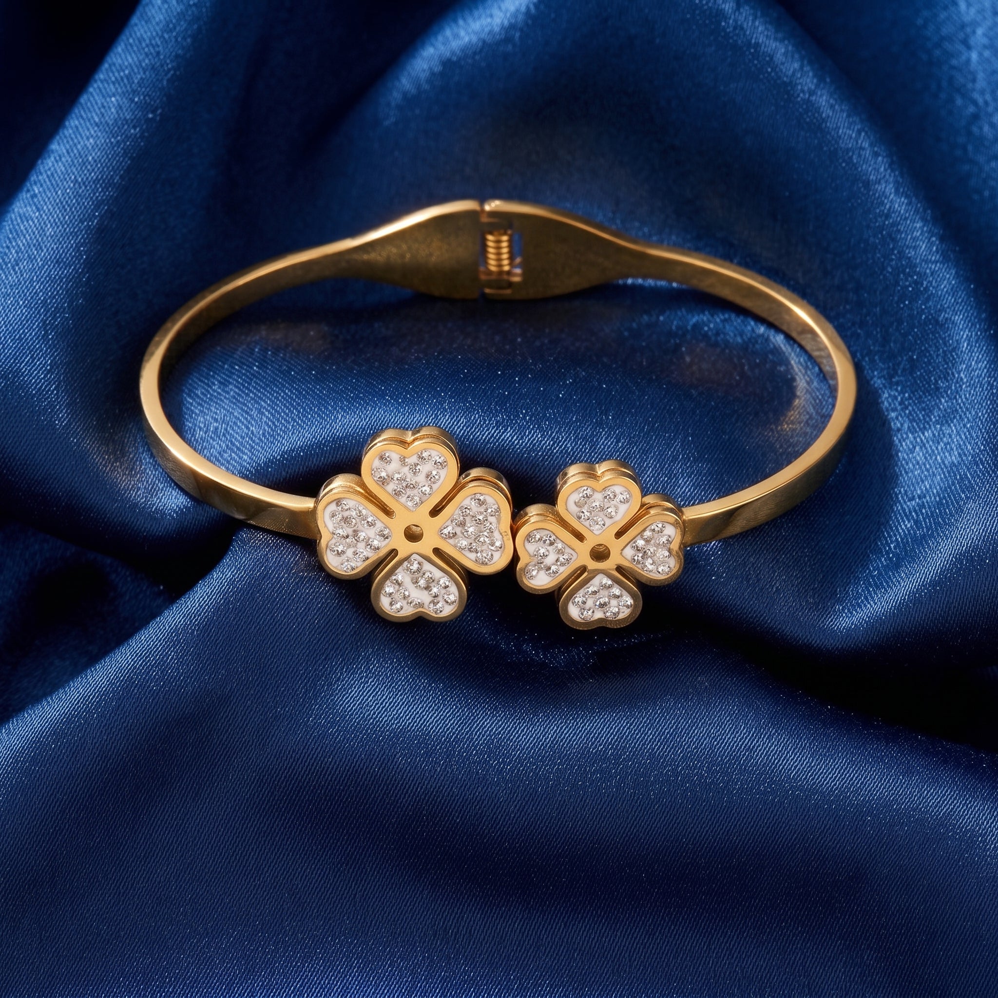 Gold Pavé Clover Hinge Bangle