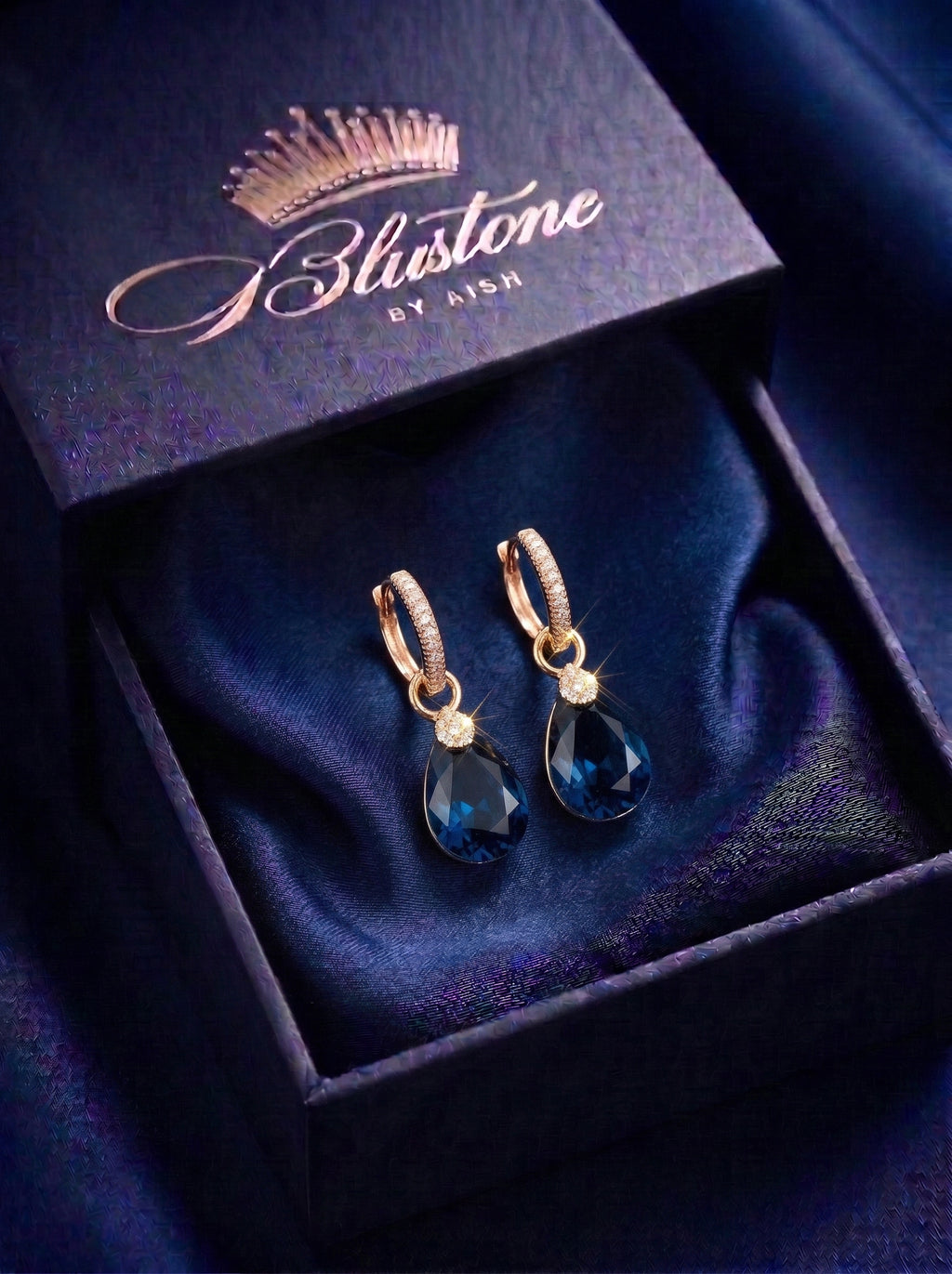 The Royal Blue Teardrop Huggie Earrings