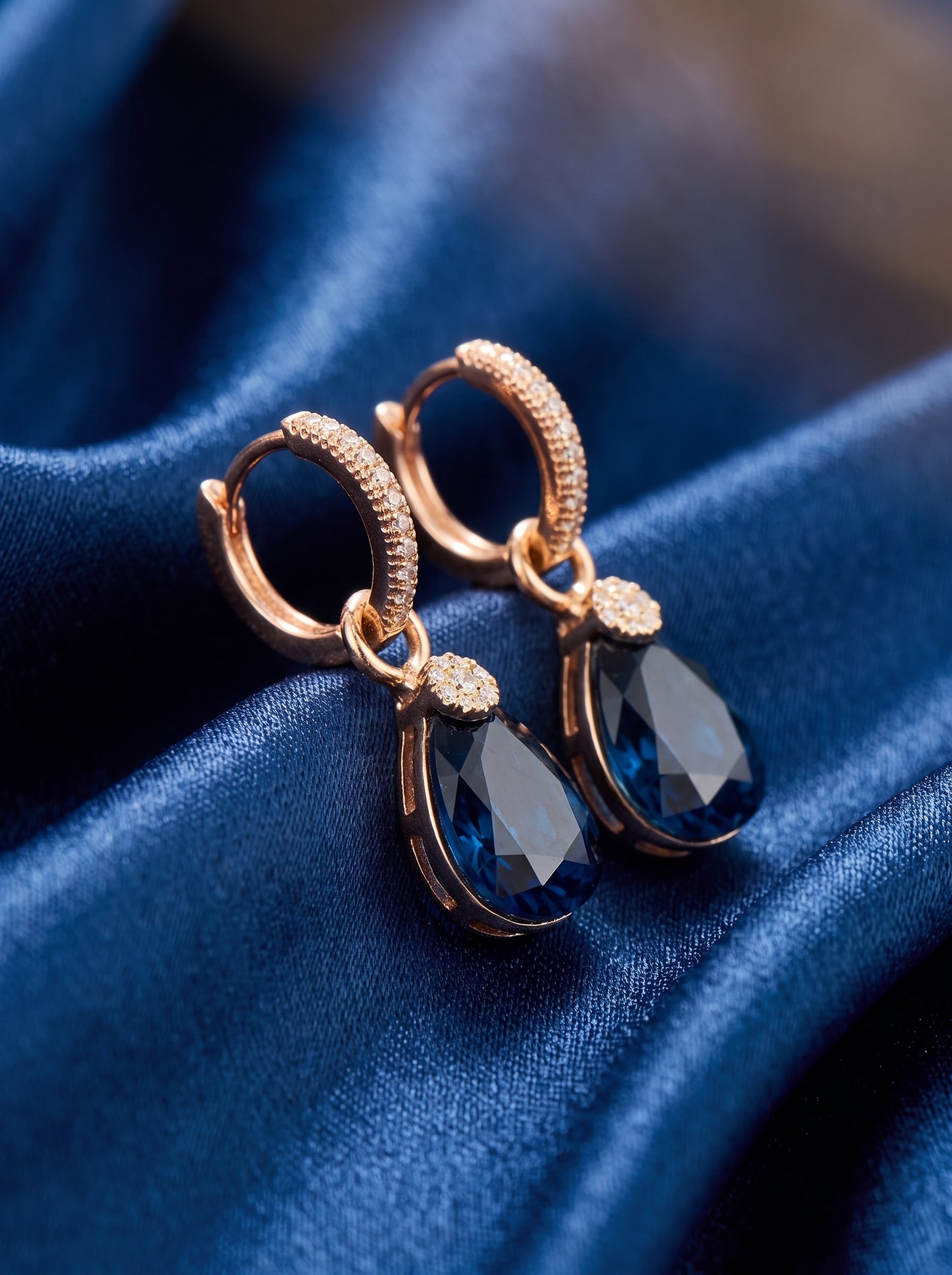 The Royal Blue Teardrop Huggie Earrings