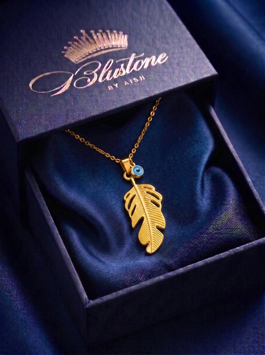 The Golden Feather & Evil Eye Charm Necklace